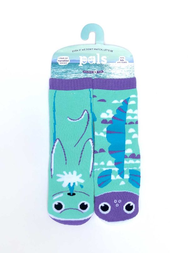 Dolphin & Fish Mismatched Non-Slip Kids Socks: KIDS LARGE Online Sale