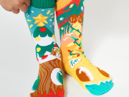 Christmas Trees Piney & Coco - Mismatched Non-Slip Kid Socks: KIDS LARGE Online Sale