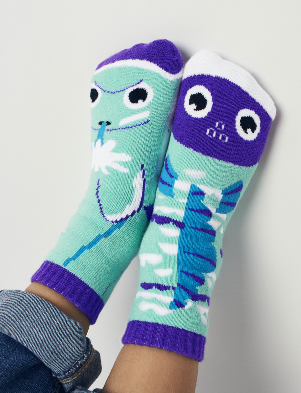 Dolphin & Fish Mismatched Non-Slip Kids Socks: KIDS SMALL Online now