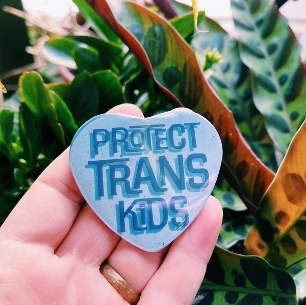 Protect Trans Kids Heart Shaped 2.25” Button on Sale