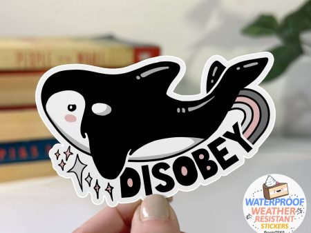 Disobey Orca Sticker, 3  Waterproof Funny Quote Decal Online Sale