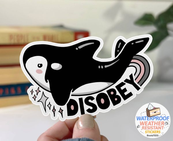 Disobey Orca Sticker, 3  Waterproof Funny Quote Decal Online Sale