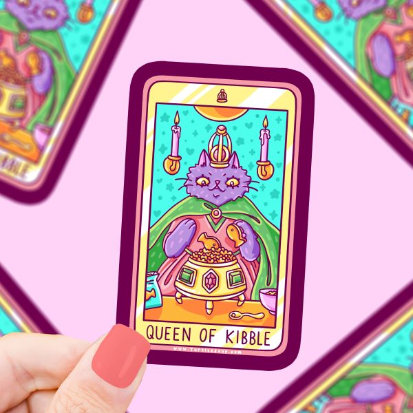 Queen of Kibble Cat Major Arcana Tarot Card Vinyl Sticker Cheap