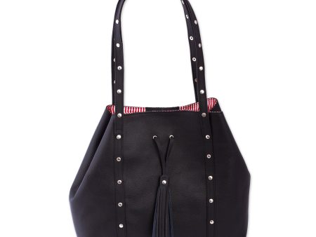 Confidence  Black Leather Shoulder Bag with Red Striped Lining For Cheap