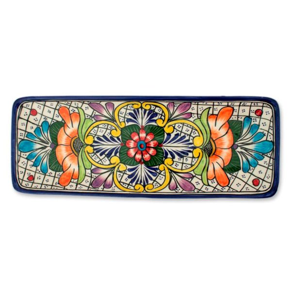 Guanajuato Flora  Hand Crafted Talavera Style Ceramic Platter Online Hot Sale