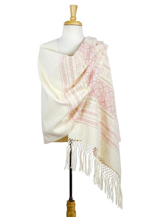 Pink Stars of Teotitlan  Cotton Handwoven Zapotec Rebozo Shawl For Sale