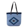 Mexican Sky  Blue Wool and Leather Accent Tote Handbag Online