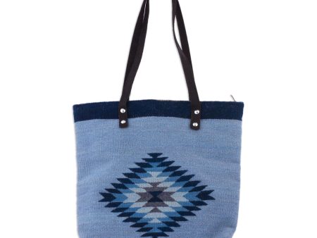 Mexican Sky  Blue Wool and Leather Accent Tote Handbag Online