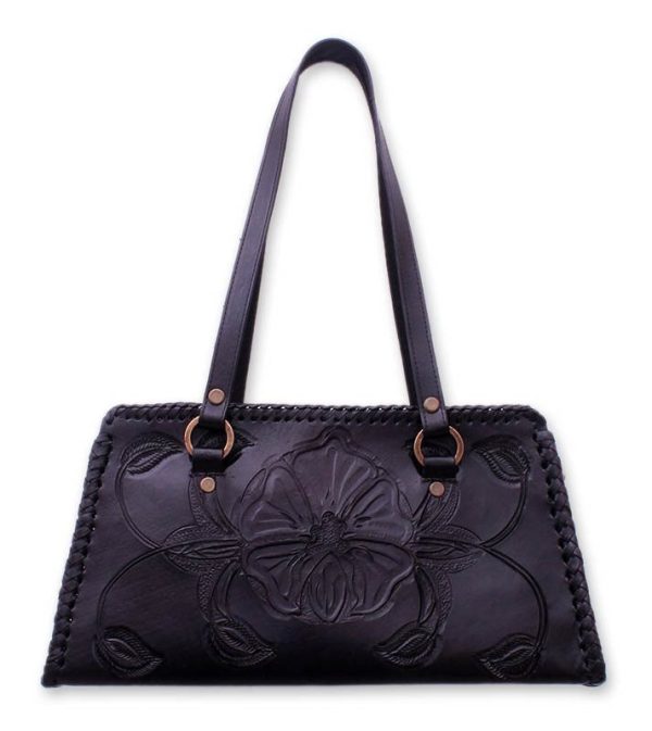 Midnight Rose  Handcrafted Floral Leather Shoulder Bag Online