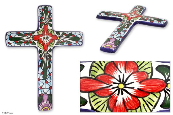 Ceramic cross  Jerusalem Rose  For Sale