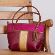 Maroon Intersection  Handcrafted Leather and Palm Shoulder Bag For Discount