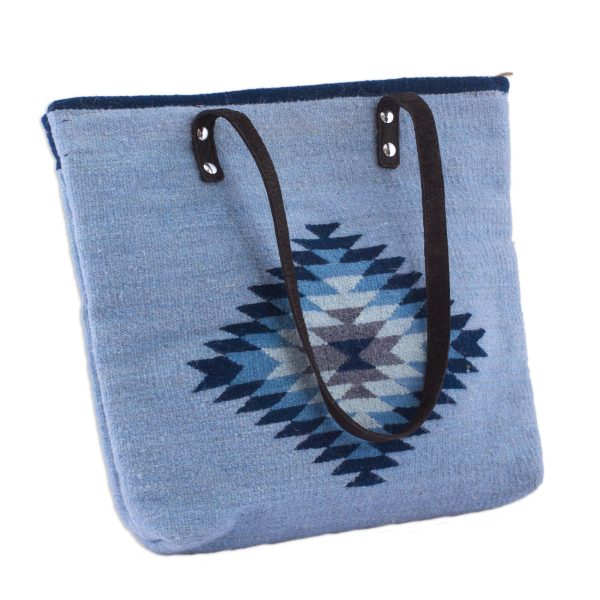 Mexican Sky  Blue Wool and Leather Accent Tote Handbag Online