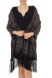 Night of Golden Stars  Handwoven Black Cotton Rebozo Shawl with Golden Accents For Sale