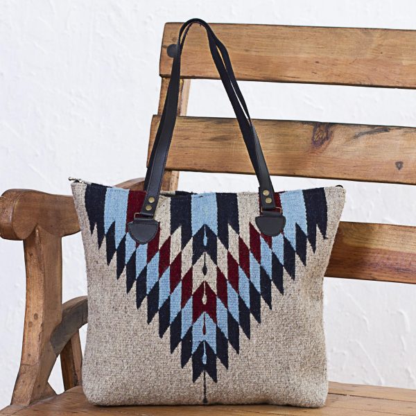 Diamond Bliss  Wool Shoulder Bag with Geometric Diamond Pattern and Leather Online