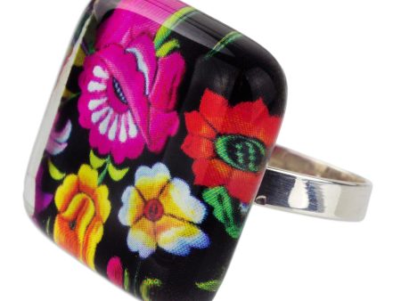 Oaxaca Bouquet  Art Glass Artisan Crafted Cocktail Ring Fashion