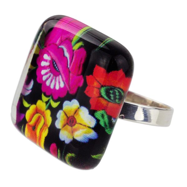 Oaxaca Bouquet  Art Glass Artisan Crafted Cocktail Ring Fashion