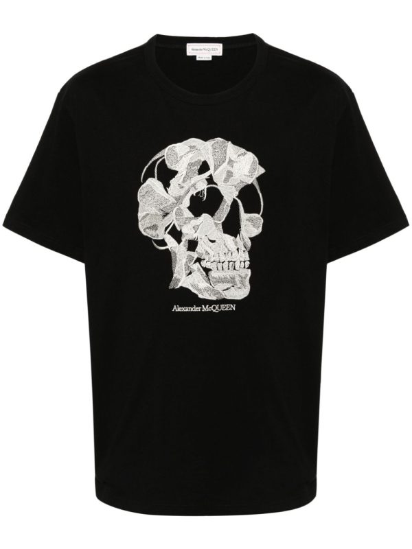 Skull-Embroidered Cotton T-Shirt For Discount