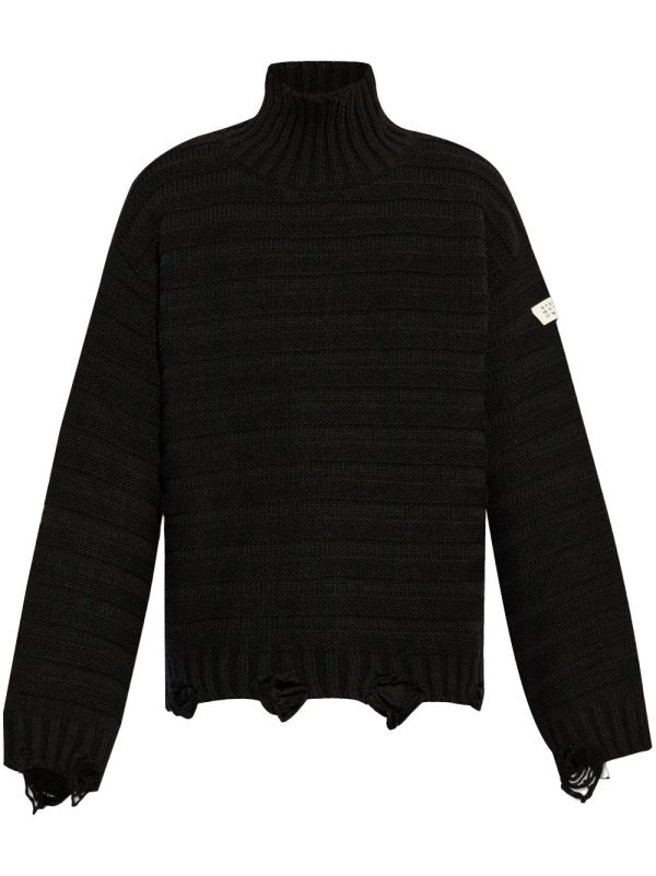 Distressed High-Neck Jumper on Sale