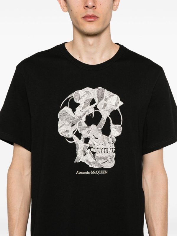 Skull-Embroidered Cotton T-Shirt For Discount