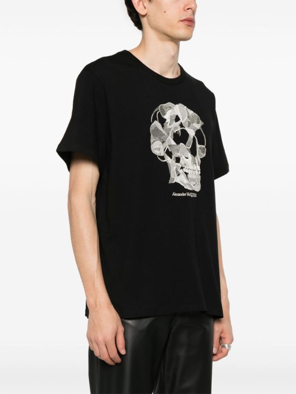 Skull-Embroidered Cotton T-Shirt For Discount